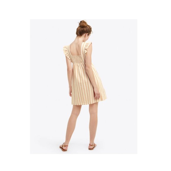 Draper James Linen Blend Babydoll Dress in Awning Stripe Tan Cream Size L - Picture 3 of 14